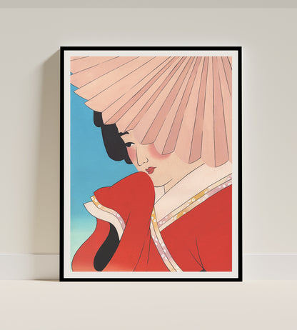 Geisha with Parasol Print