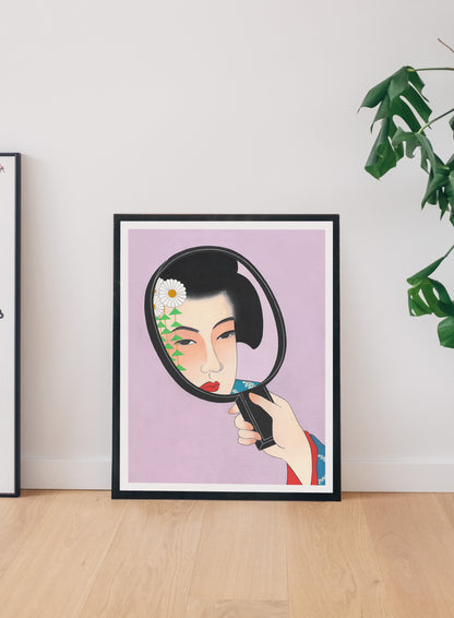 Geisha with Mirror Print