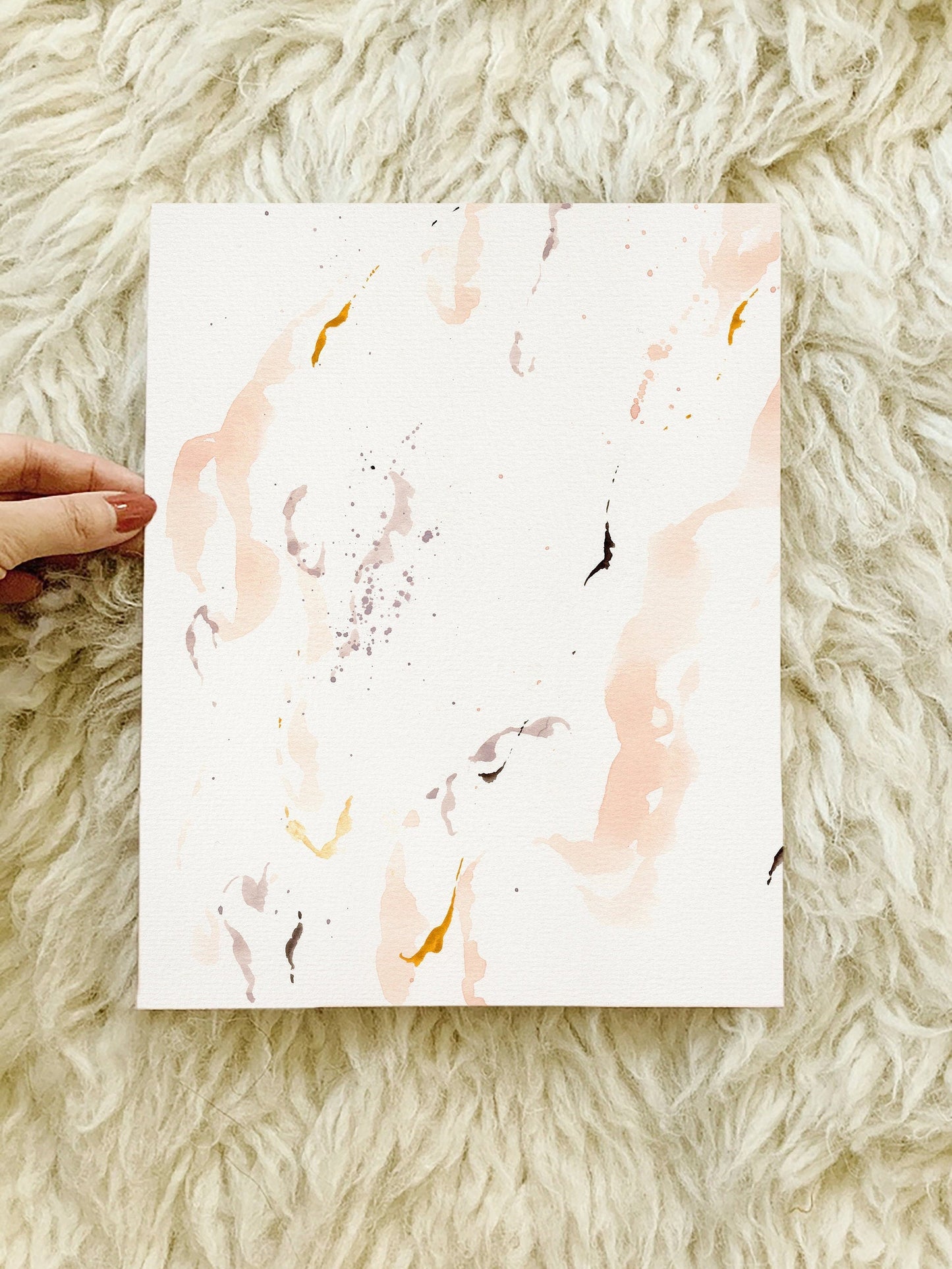 Pink Abstract Watercolor Print, Pastel Floral Art Print, Blush and Gold Painting, Unframed Print, Minimalist Wall Art