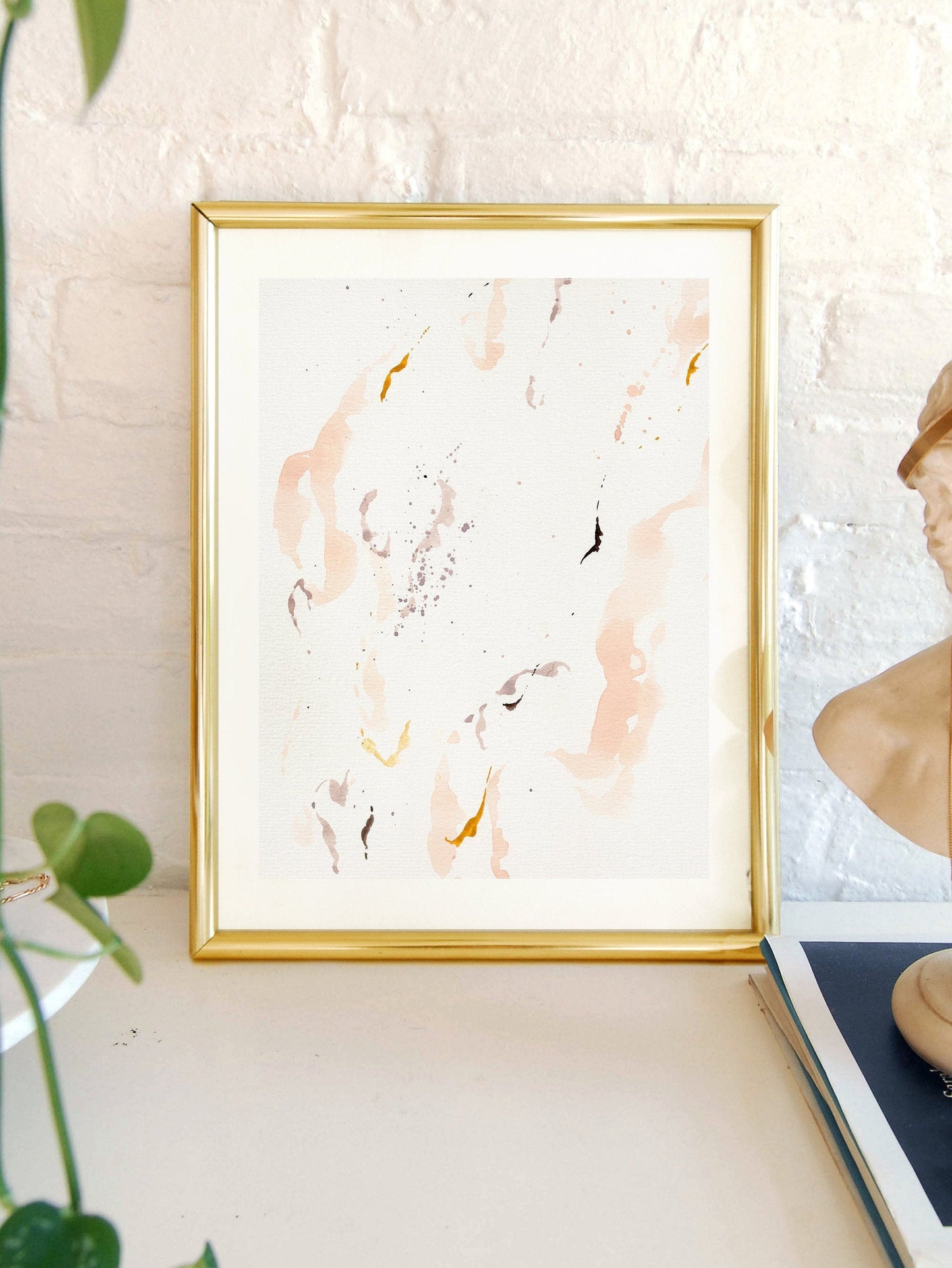 Pink Abstract Watercolor Print, Pastel Floral Art Print, Blush and Gold Painting, Unframed Print, Minimalist Wall Art
