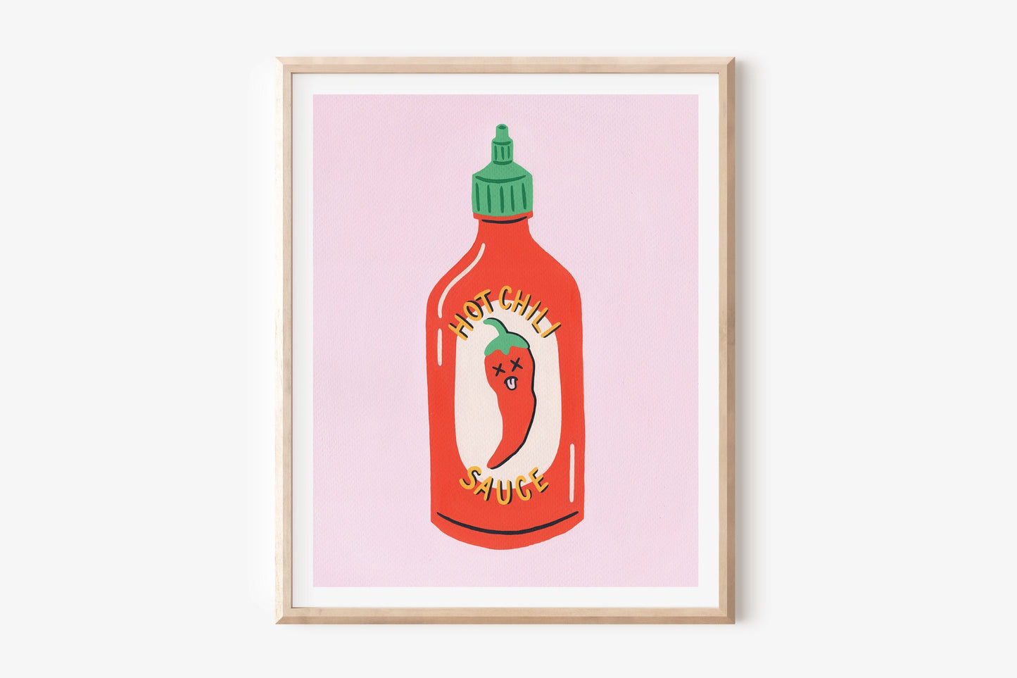 Hot Sauce Print, Hot Sauce Illustration, Kitchen Wall Art, Pink Food Art, Food Illustration, Chili Sauce Art, Condiment Print, Unframed Art