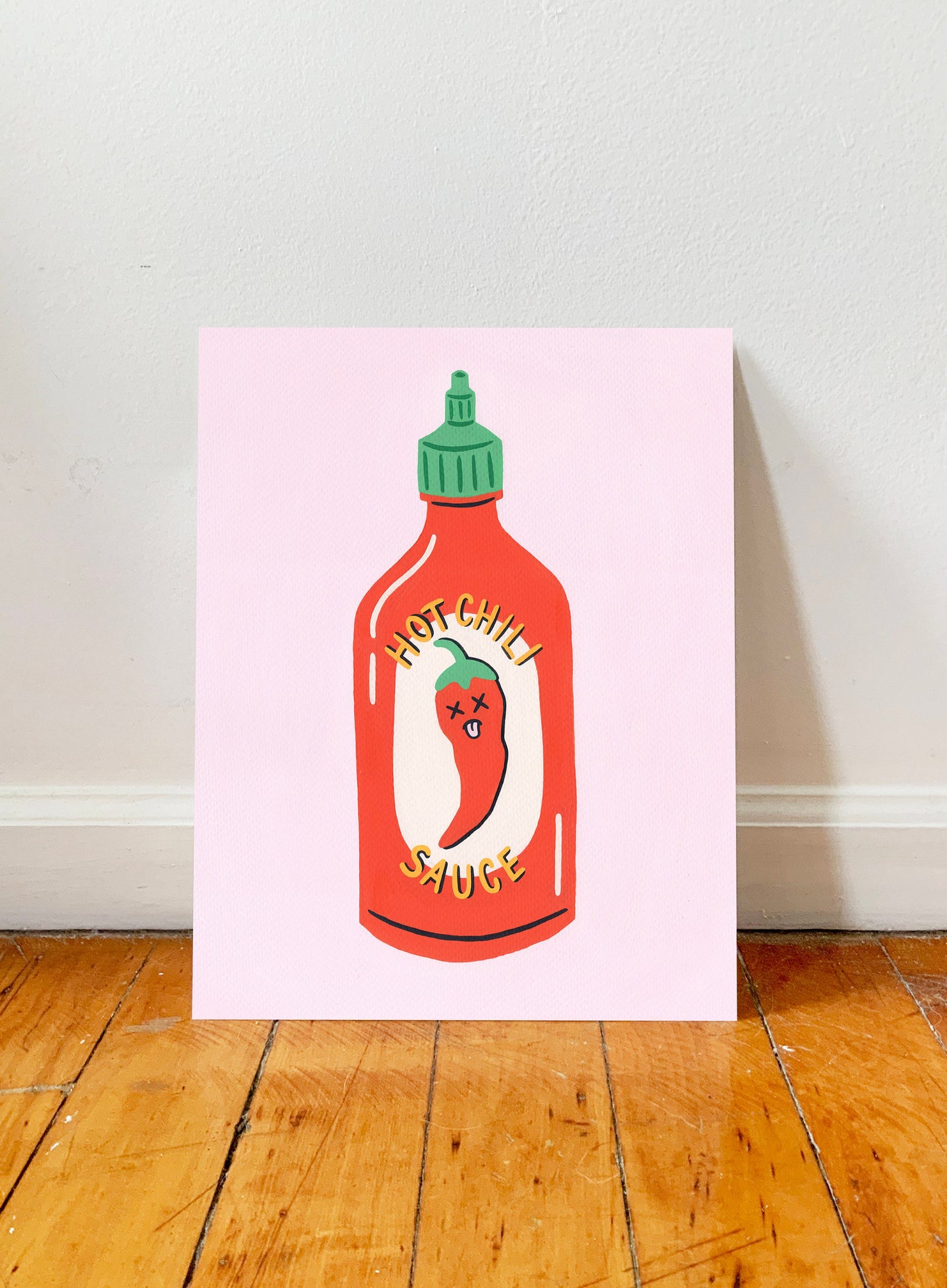 Hot Sauce Print, Hot Sauce Illustration, Kitchen Wall Art, Pink Food Art, Food Illustration, Chili Sauce Art, Condiment Print, Unframed Art