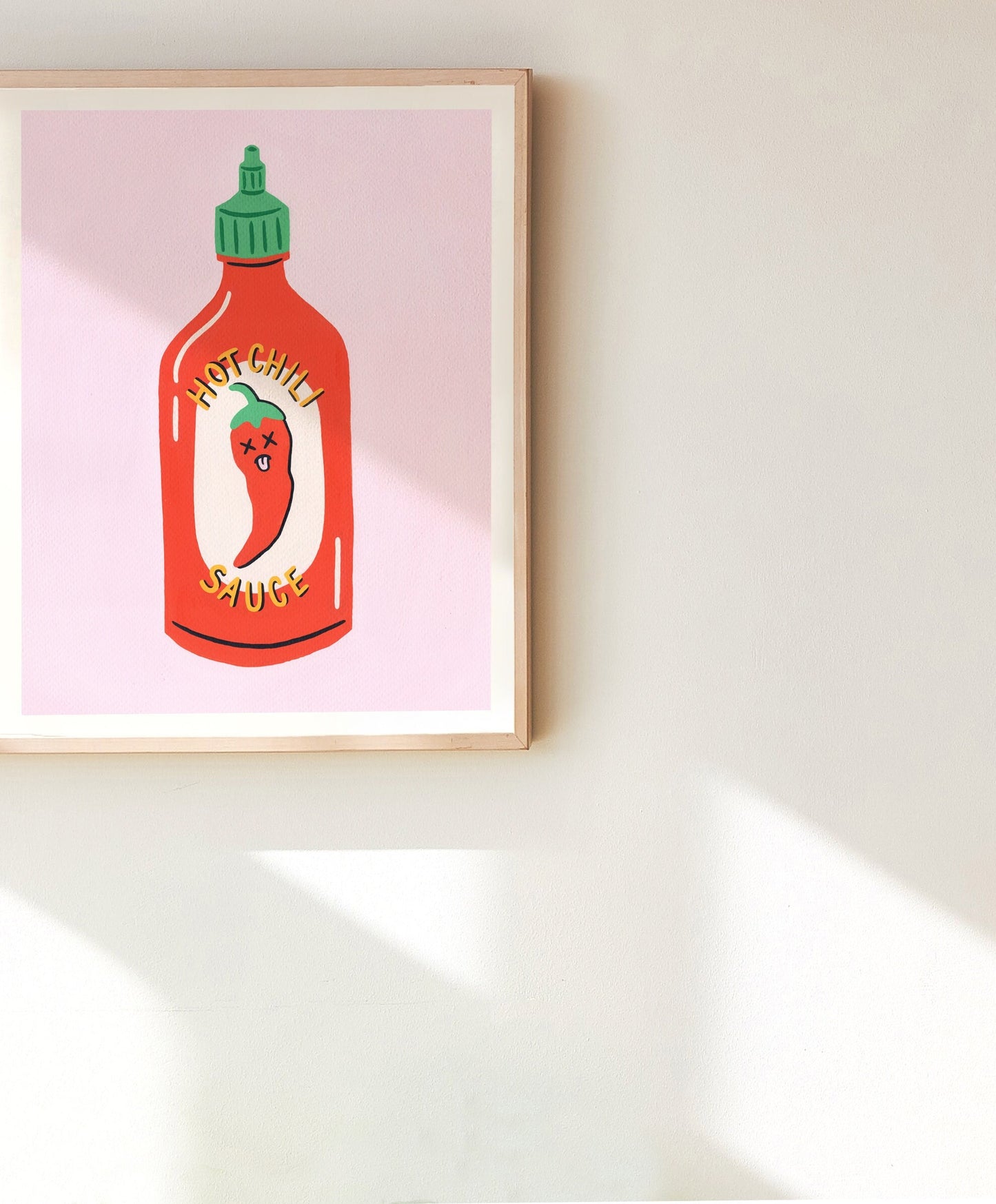 Hot Sauce Print, Hot Sauce Illustration, Kitchen Wall Art, Pink Food Art, Food Illustration, Chili Sauce Art, Condiment Print, Unframed Art