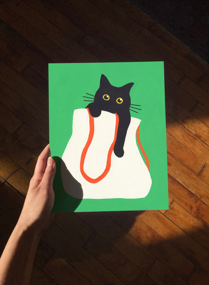 Cat in Bag Print